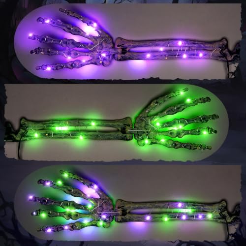 Outdoor Halloween Skeleton Arm String Lights - 120 LED Purple & Green Lights with Remote & 8 Modes, Waterproof Lawn Decor