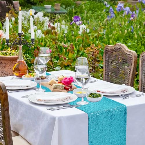 Turquoise Sequin Table Runner 12x72 Inches - 10 Pack, Party Decor