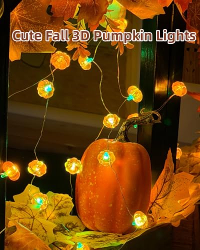 3D Pumpkin String Lights 10Ft Halloween Decorations LED Battery Operated Orange