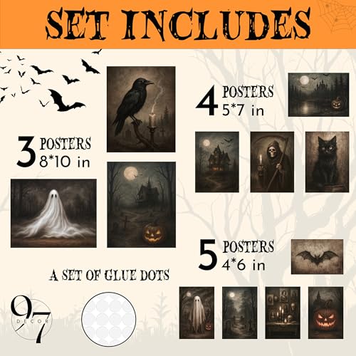 Halloween Vintage Wall Art - Gothic Ghost Prints, Unframed - Variation of Halloween Vintage