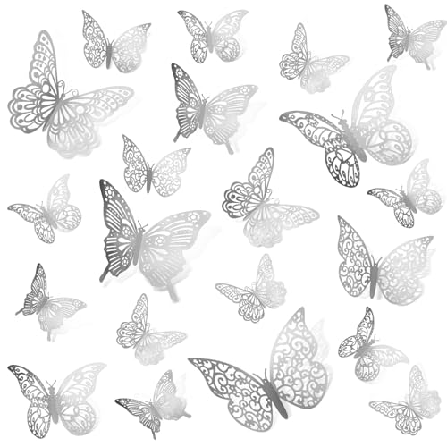 Silver 72Pcs 3D Butterfly Wall Decor Stickers - Removable Room Decorations