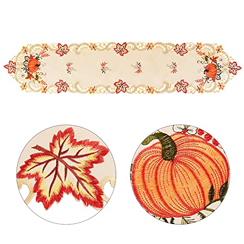Simhomsen Embroidered Thanksgiving Harvest Pumpkins Table Runner 14x108 Inches - Fall Decor