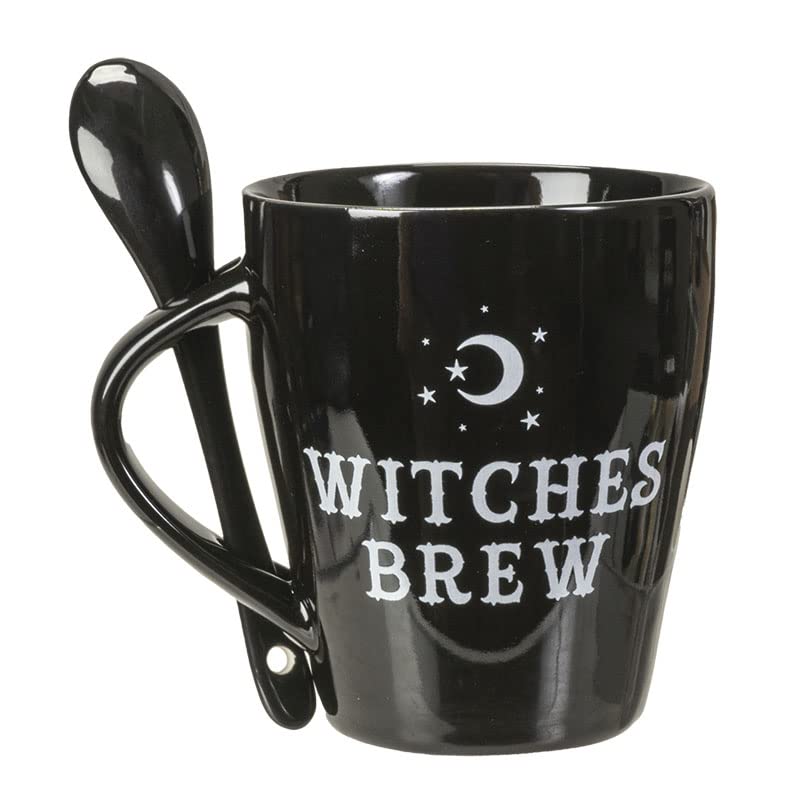 Gothic Black Witches Brew Mug and Spoon Set – Bone China Ceramic Coffee Cup