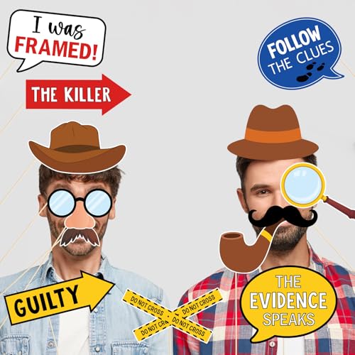 Detective Photo Booth Props Set for Parties and Events - 20 Pieces