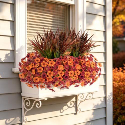Artificial Fall Flowers Set - UV Resistant Outdoor Decor, Orange Red