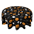 Halloween Round Tablecloth 60 Inch - Fall Pumpkin Ghost Spiderweb Design - Black & Orange