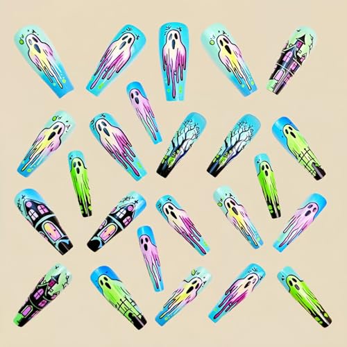 Halloween Press On Nails Long Coffin Geometric Pattern 5717 - 24pcs