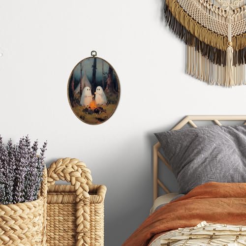 Halloween Camping Ghost Oval Wall Art Decor - Color 5, 8.8x11.5in