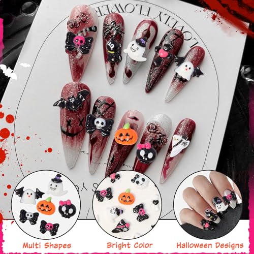 Halloween Resin Nail Charms Set - 100 Mix Cute Flatback Nail Art Decorations