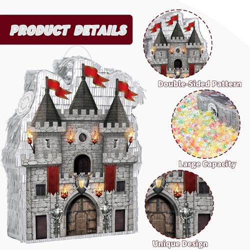 Medieval Castle Piñata with Blindfold and Bat - Knight Theme Party Accessory