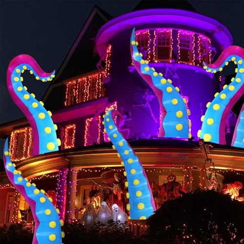 Giant Inflatable Octopus Tentacle Halloween Decor with Lights - Style C - 11.5FT Tall Outdoor Prop