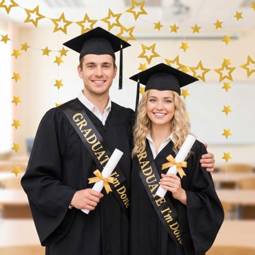 Gold Star Garland Decoration - 28Ft String with Hollow and Solid Stars for Party & Holiday
