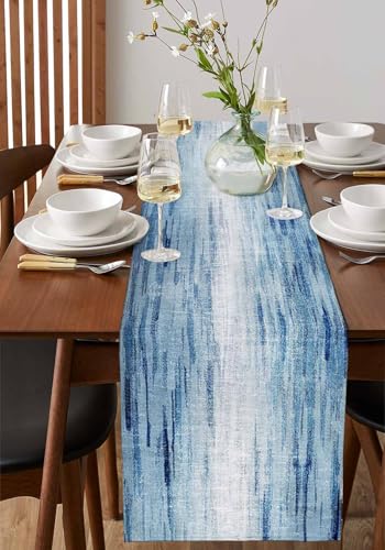 Blue Table Runner 16x72 Inch Ombre Abstract Farmhouse Decor Lightskyblue Variation