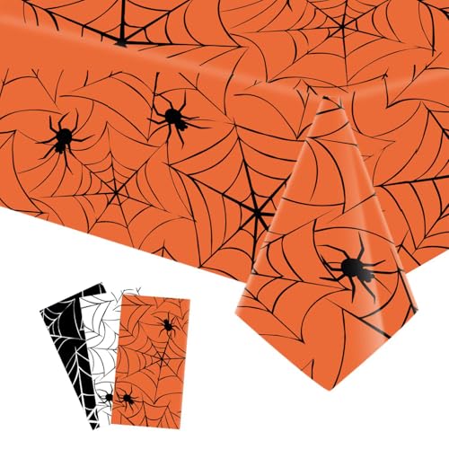 Dulousia Spider Halloween Tablecloth 3pcs Disposable Web Cover Set - Black, White, Orange, 54x108in