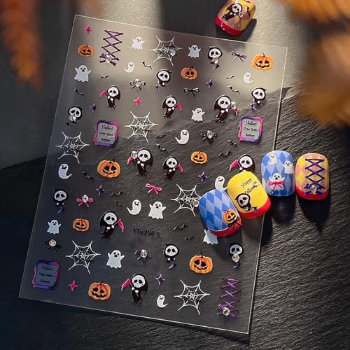 Halloween Nail Stickers for Nail Art, Ghost & Pumpkin Designs, Black Orange Variation