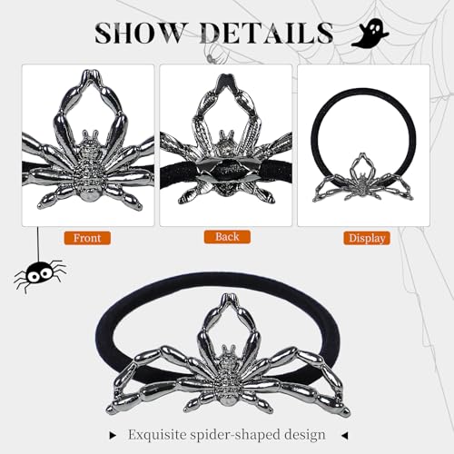 Gothic Halloween Hair Ties Set - Skeleton Hand Spider Web Skull Ponytail Holders for Women