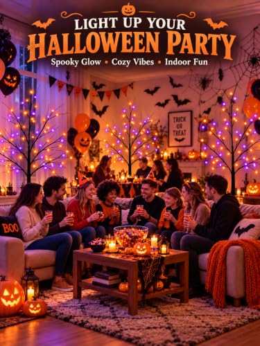 Halloween Tree with Purple and Orange Lights - 6FT 2-Pack LED Set, Bendable Branches, Timer, Waterproof Outdoor Decorations