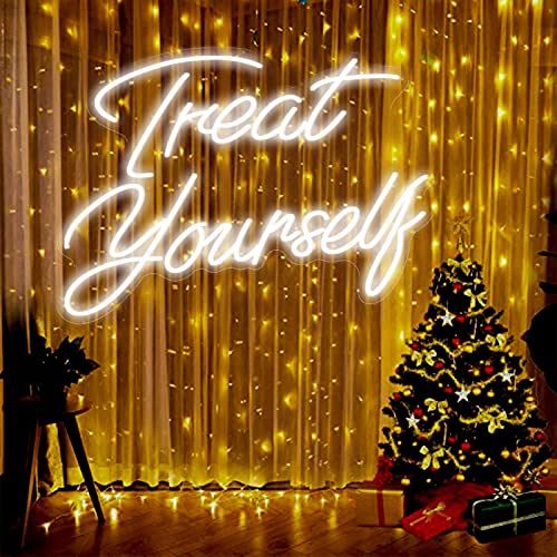 Treat Yourself LED Neon Sign Wall Decor 21.65x15.7in USB Dimmer White