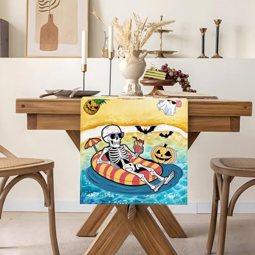 Summerween Halloween Table Runner Tropical Gothic Party Decor 13x72in