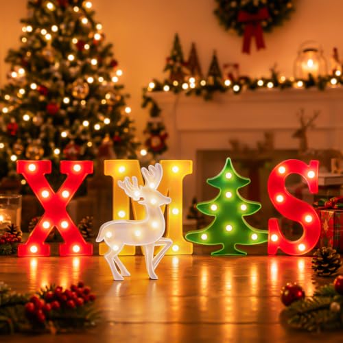 Christmas Marquee Light Up Letters - Deer Letter Christmas Light