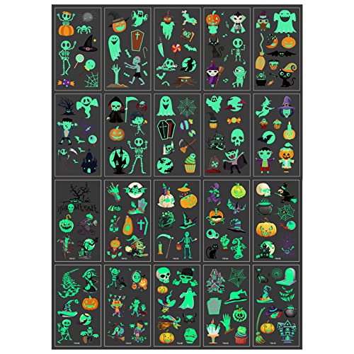 Halloween Temporary Tattoos for Kids Glow in Dark Stickers Assortment