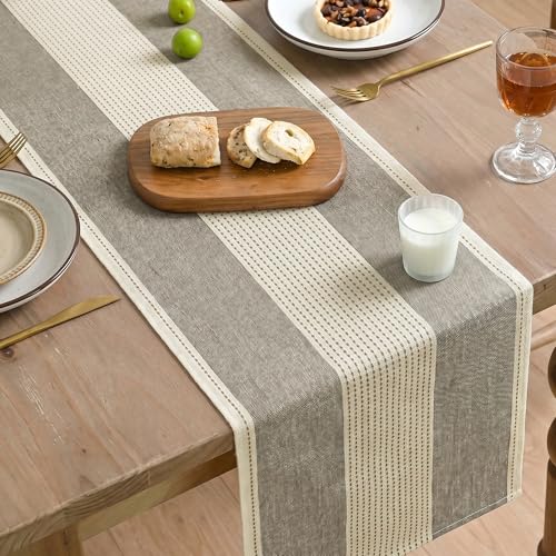 Farmhouse Rustic Table Runner - 13x60 Inch Brown Macrame Fabric for Dining & Holiday Decor