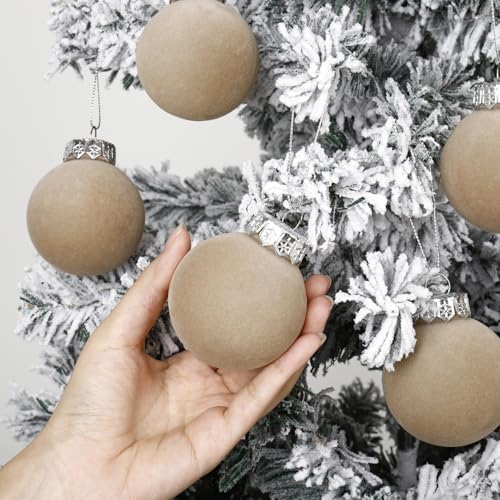 Beige Velvet Flocked Christmas Ornaments Set - 30pcs 2.36 Inch Holiday Decorations