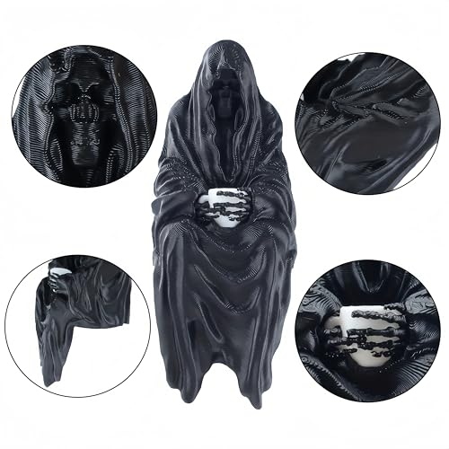 Halloween Gothic Decor Sitting Statue Set - Faceless Hooded Figures - 4" Black & Purple Figurines for Spooky Home Decor