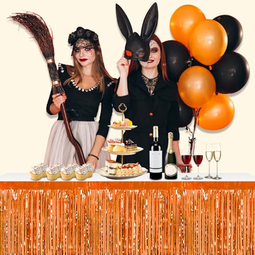 Orange Foil Fringe Table Skirt 29x108 Inch Party Decorations 3 Pack