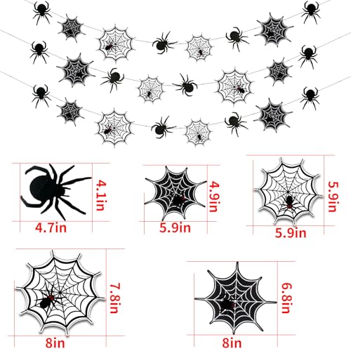 Halloween Spider Web Garland with Hanging Spiders - Indoor Outdoor Party Decorations