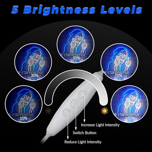 Blue Stay Positive Skeleton Neon Sign Wall Decor - Motivational LED Light for Man Cave Pub Bar Halloween