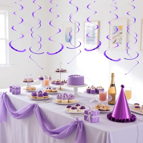 Pink Metallic Hanging Swirl Decorations Set - 30 Party Streamers with Light Purple Variation