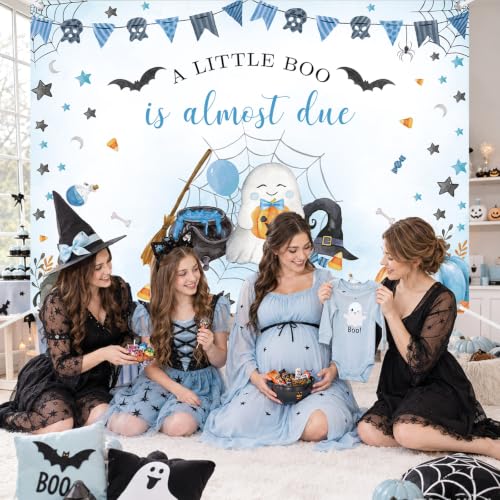 Halloween Baby Shower Backdrop 8x6ft Blue Baby Boo Ghost Photo Booth Decor