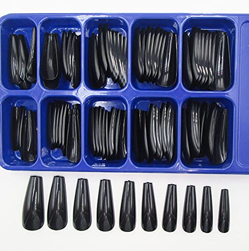 Black Coffin Press-On Nails Long Fake Nails 120pcs - Easy Glue On Manicure