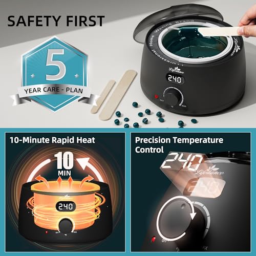 LCD Black Waxing Kit with Digital Wax Warmer & Accessories - Women & Men