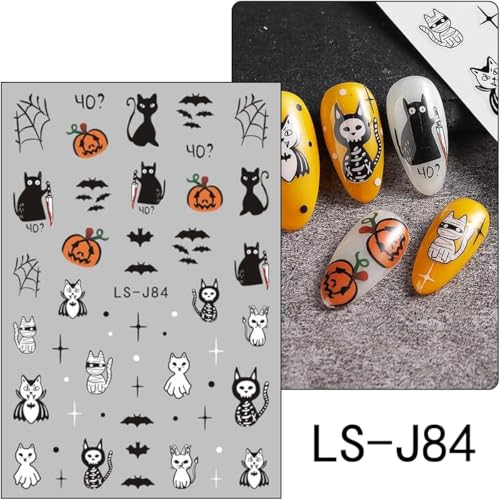 Halloween Nail Stickers Pumpkin Ghost Cat Bat Spiderweb 3D Decals Style-10