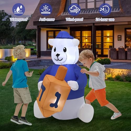 4ft Outdoor Inflatable Hanukkah Polar Bear with LED Lights and Stakes