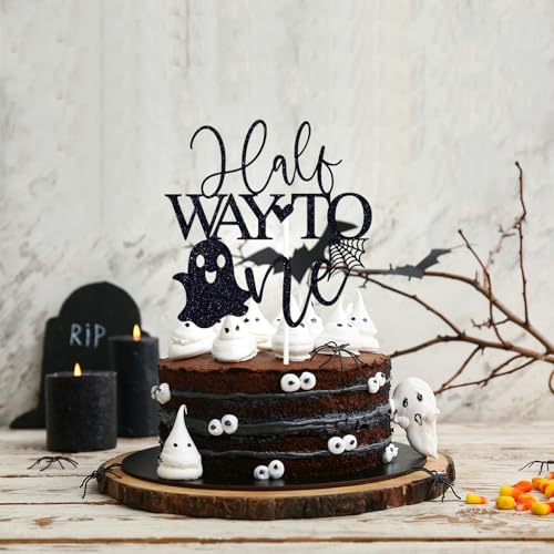 Black Glitter Cake Topper for Baby's Half Birthday Halloween Party Spooky Decor