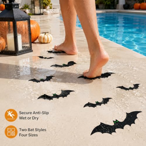 Halloween Bat Non Slip Bathtub Stickers with Scraper - Waterproof Bathroom Decal Set