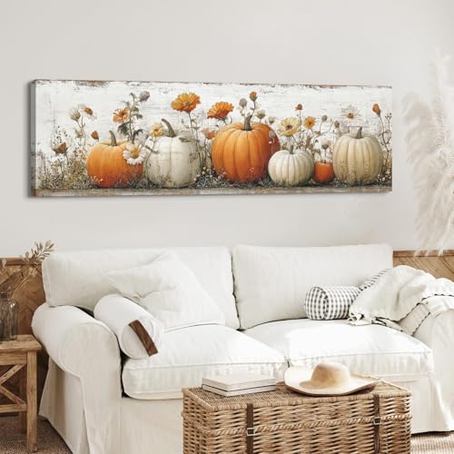 Pumpkin Wall Art Canvas - Fall Farmhouse Decor, 14x48 Inches - Pumpkin01
