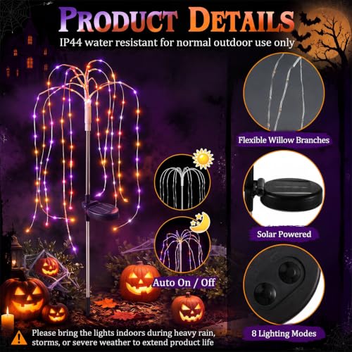 Halloween Solar Willow String Lights - Purple Orange Firework 3-Pack