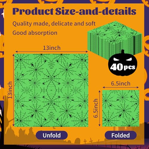 Halloween Spider Web Napkins 40 Pack - 13x13 Inches Disposable Party Paper Decor