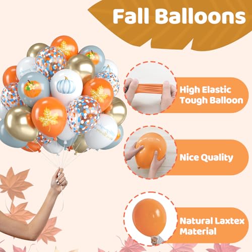 Fall Blue Pastel Orange Dusty Blue White Balloons Set - 12 Inch Party Decor