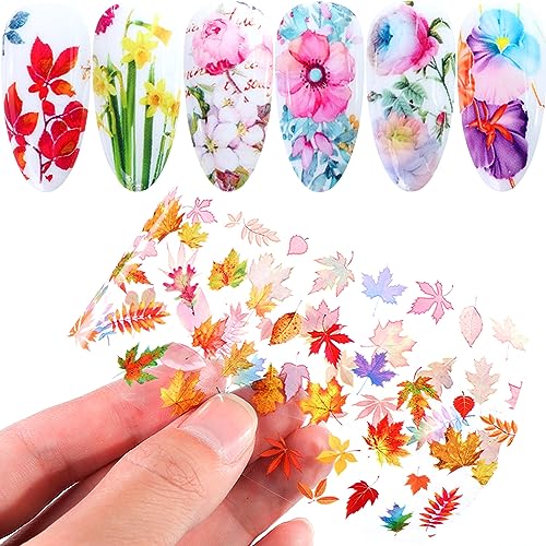 Maple Leaf Fall Nail Foil Transfer Stickers 10 Sheets Autumn Lavender Design