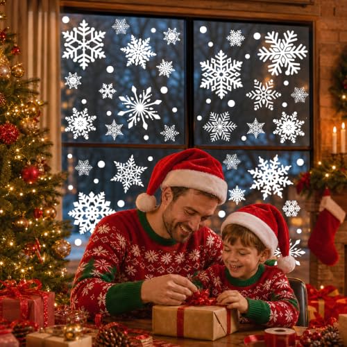 216pcs Christmas Snowflakes Window Clings Decorations - Winter Holiday Decor