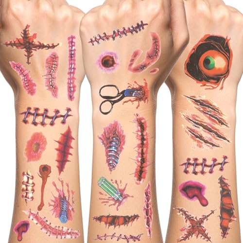 Halloween Scar Fake Wound Temporary Tattoos - Realistic Horror Effect, 60PCS, Variation: Scar