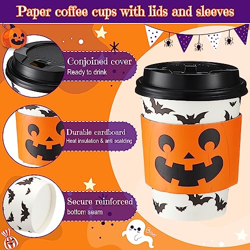 Umigy 100 Pack Bat Style Halloween Disposable Coffee Cups 12 oz with Lids & Sleeves