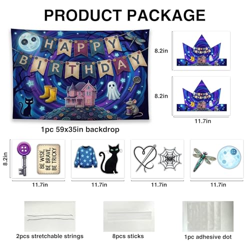 Halloween Cat Party Decorations Set with Backdrop and Photo Booth Props - 11 Pieces