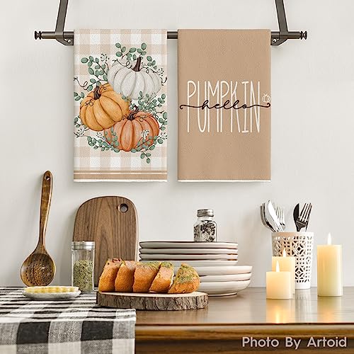 Orange Hello Pumpkin Fall Kitchen Towels Set of 4 18x26 Inches - Soft & Absorbent