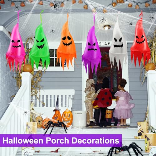 Outdoor Halloween Hanging Ghost Decorations with LED Lights - 6 Pack